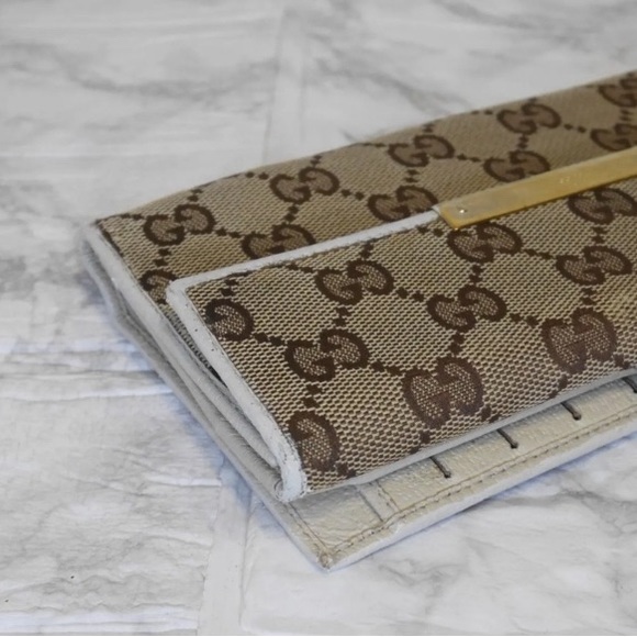 GUCCI Vintage Authentic Long Wallet Purse GG Canvas Leather White - Picture 8 of 9